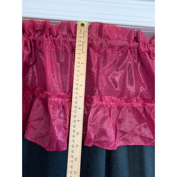 Vintage Red Sheer Ruffled Valance Curtains 84" x 12" Elegant Shiny Fabric Window - Picture 2 of 3